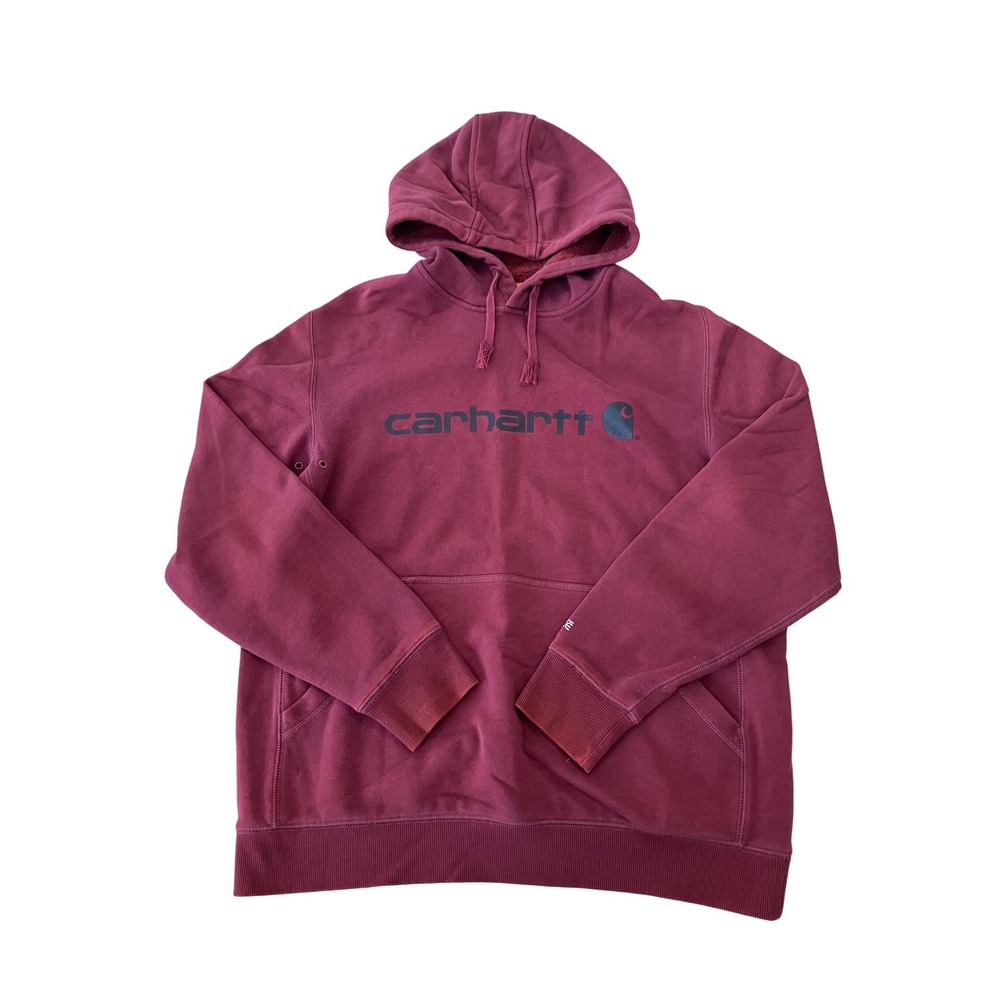 Carhartt Burgundy Relaxed Fit Pullover Hoodie Sweatshirt Mens L Large